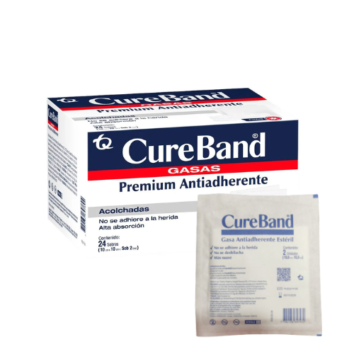 GASA ESTERIL 10X10CM PREMIUM ANTIADHERENTE X 2 UND (CUREBAND)